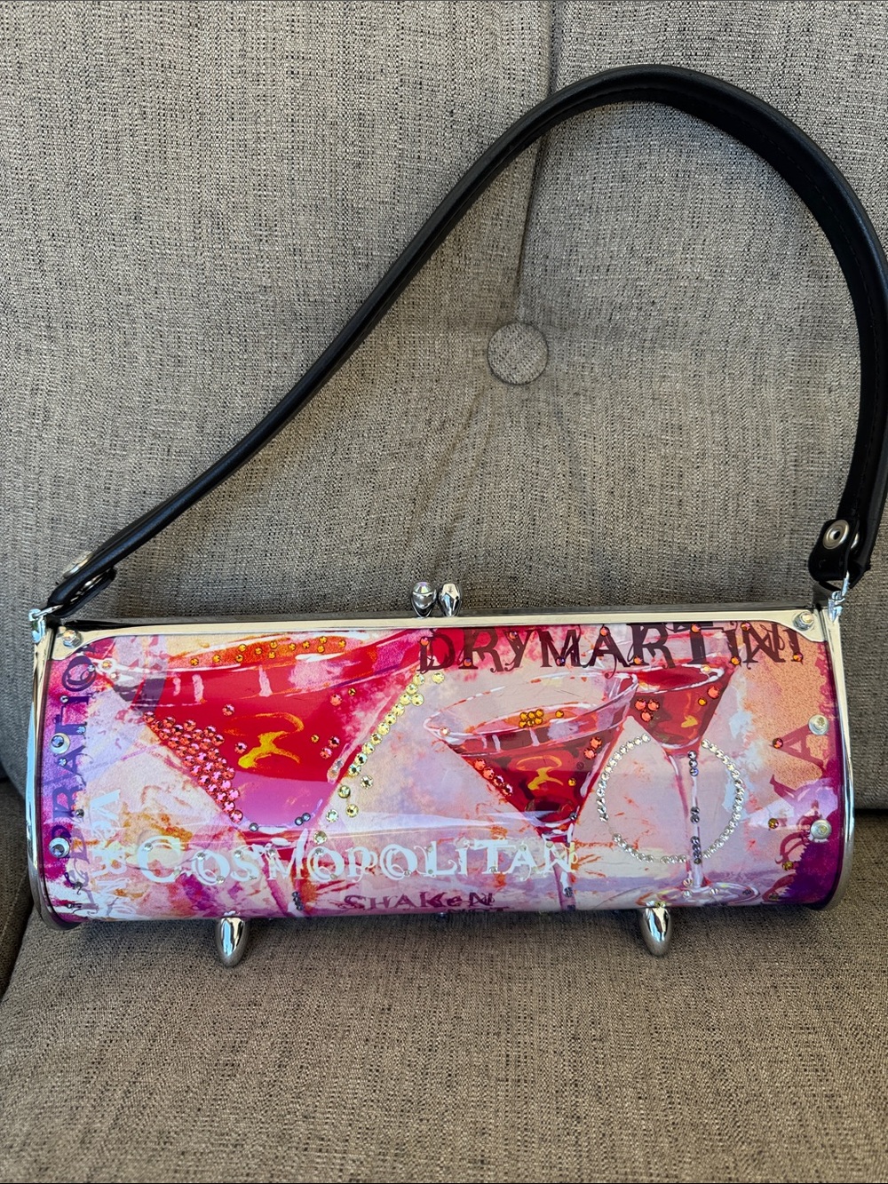 Little Earth Pink & Red Cocktail Print Cylinder Clutch